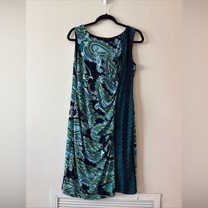 RN Studios Sleeveless Midi Dress in Blue and Green Paisley Size L